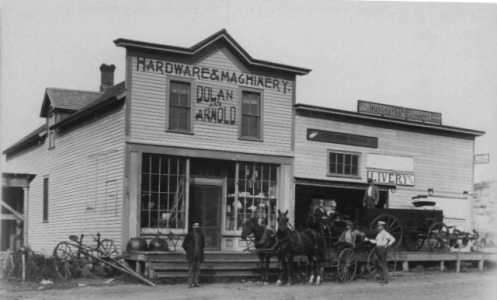 The Dolan and Arnold Hardware Store & Livery Stable, Hammond Minnesota, early 1900's
