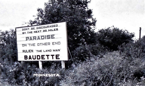 Highway sign near Baudette Minnesota, 1955