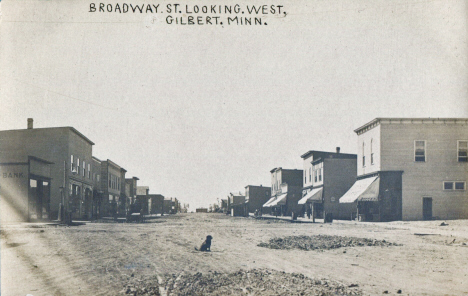 Broadway Street looking west, Gilbert Minnesota, 1910's