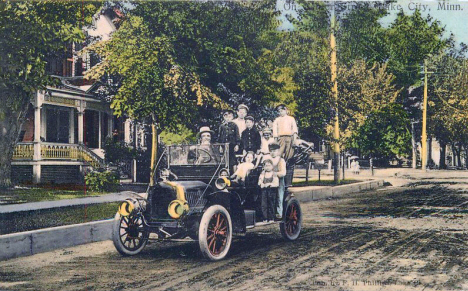 Car on Center Street, Lake City Minnesota, 1908