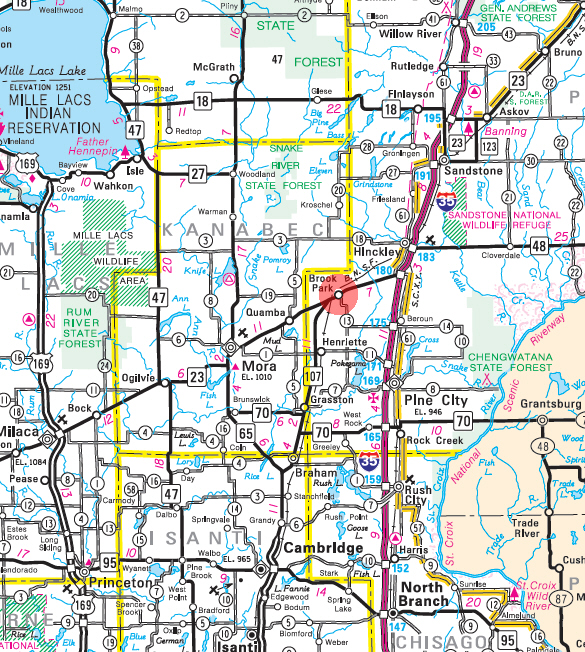 Minnesota State Highway Map of the Brook Park Minnesota area 
