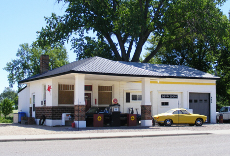 Historic old gas station restored and used as a residence, Dawson Minnesota, 2014