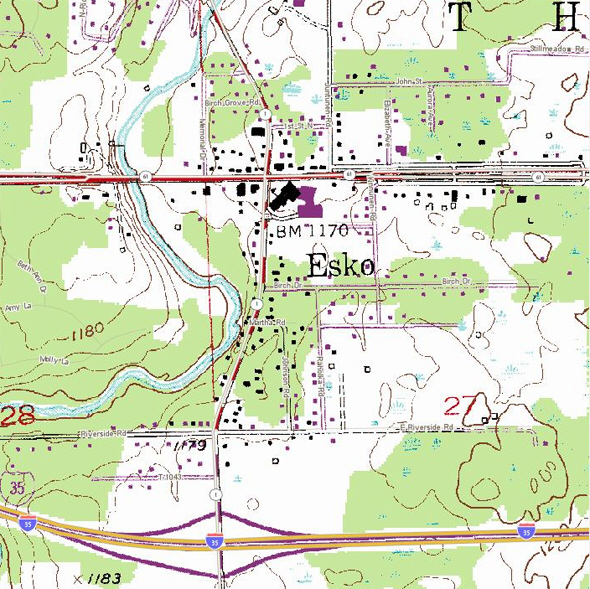 Topographic map of the Esko Minnesota area