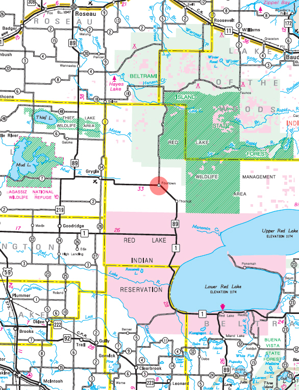 Minnesota State Highway Map of the Fourtown Minnesota area