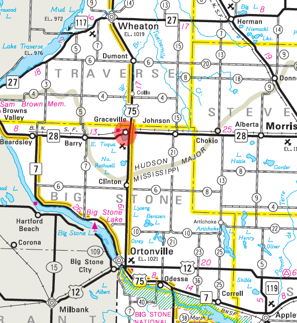 Minnesota State Highway Map of the Graceville Minnesota area 