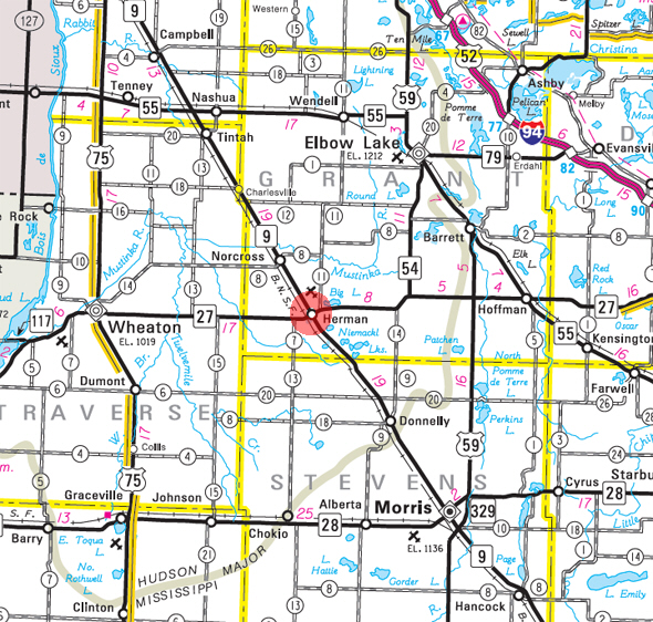 Minnesota State Highway Map of the Herman Minnesota area