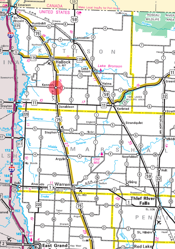 Minnesota State Highway Map of the Kennedy Minnesota area 