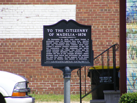 Plaque commemorating the capture of the Younger Bros and the James Gang, Madelia Minnesota, 2014