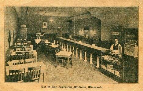 Interior of the American Restaurant, Madison Minnesota, 1920's