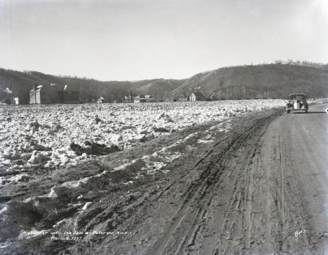 Ice jam on the Root River, Peterson Minnesota, 1937