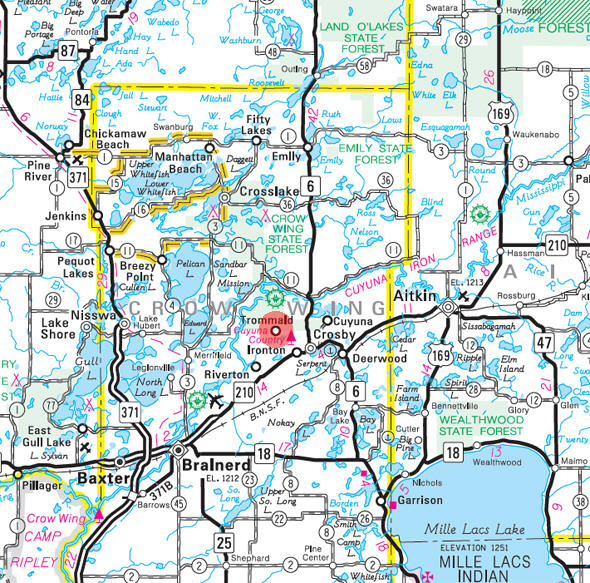 Minnesota State Highway Map of the Trommald Minnesota area
