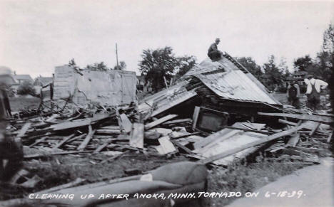 Cleaning up after the tornado, Anoka Minnesota, 1939