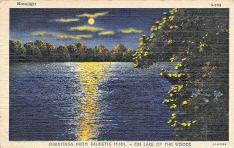 Moonlight view of Lake of the Woods, Baudette Minnesota, 1936