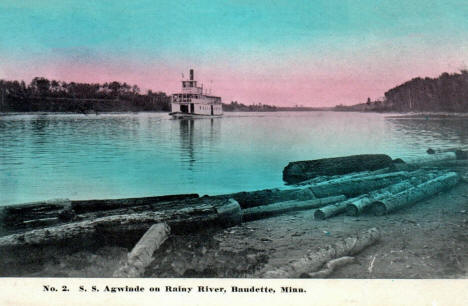 Steamboat SS Agwinde on the Rainy River near Baudette Minnesota, 1909