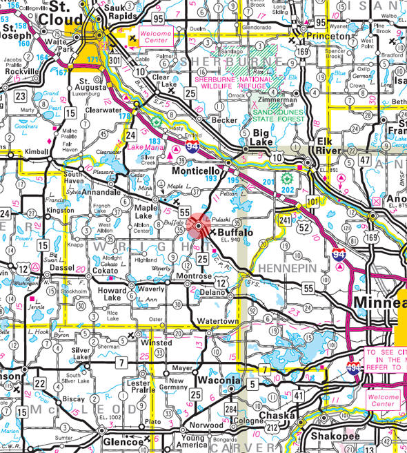 Minnesota State Highway Map of the Buffalo Minnesota area 