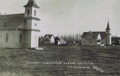 Norwegian United Church and Swedish Lutheran Church, Clearbrook Minnesota, 1914