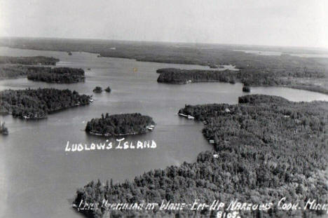 Ludlow's Island and Lake Vermilion at Wake-Em-Up Narrows, Cook Minnesota, 1950's