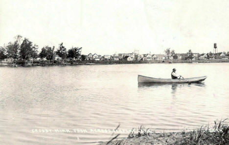 View of Crosby Minnesota from across Serpent Lake, 1920's