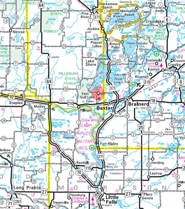 Minnesota State Highway Map of the East Gull Lake Minnesota area 