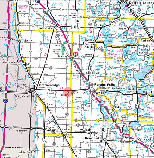 Minnesota State Highway Map of the Foxhome Minnesota area 