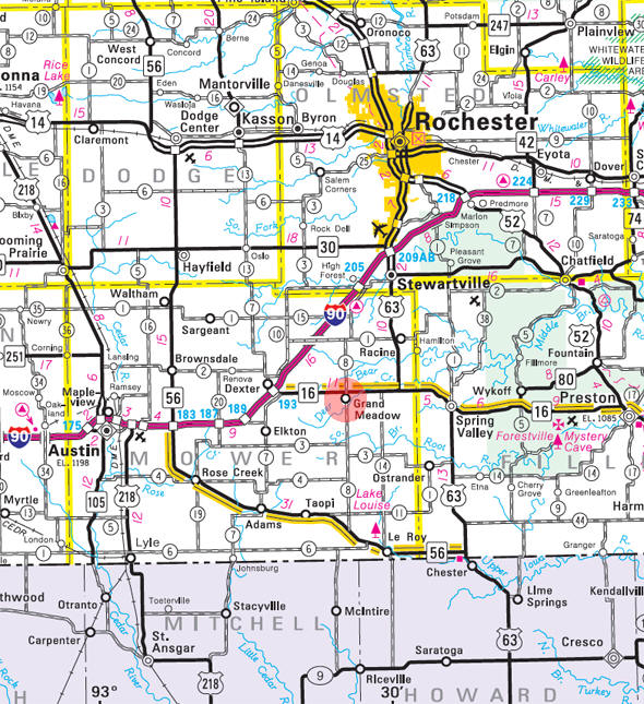 Minnesota State Highway Map of the Grand Meadow Minnesota area