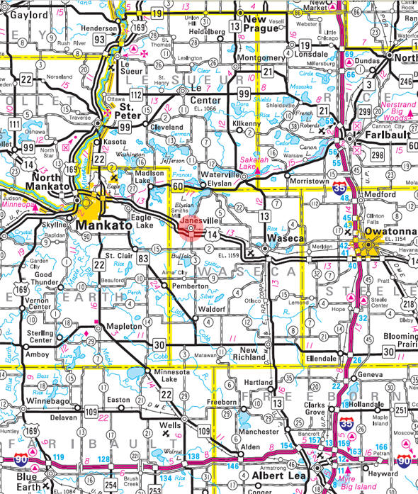 Minnesota State Highway Map of the Janesville Minnesota area 
