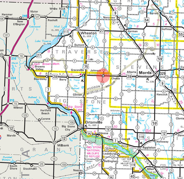 Minnesota State Highway Map of the Johnson Minnesota area 