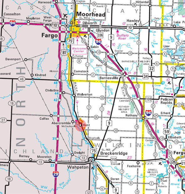 Minnesota State Highway Map of the Kent Minnesota area 