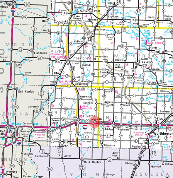 Minnesota State Highway Map of the Magnolia Minnesota area 