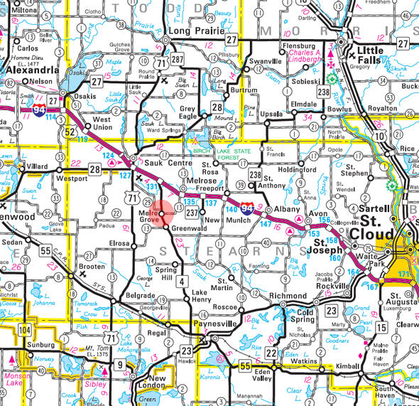 Minnesota State Highway Map of the Meire Grove Minnesota area 