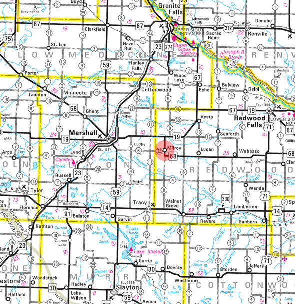 Minnesota State Highway Map of the Milroy Minnesota area 