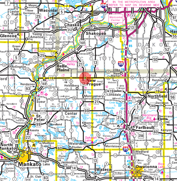 Minnesota State Highway Map of the New Prague Minnesota area 