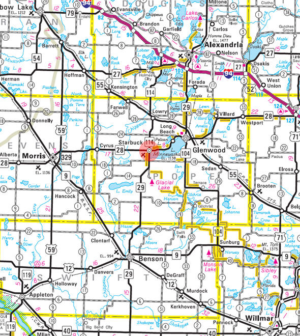 Minnesota State Highway Map of the Starbuck Minnesota area 