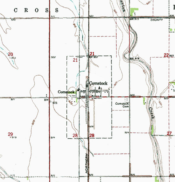 Topographic map of the Comstock Minnesota area
