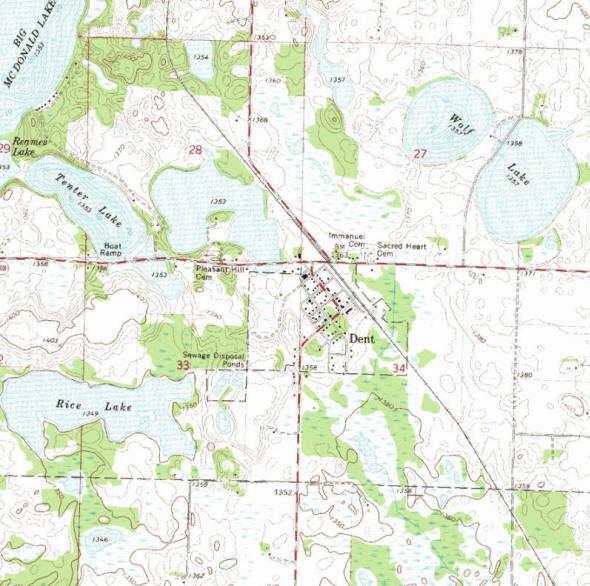 Topographic map of the Dent Minnesota area