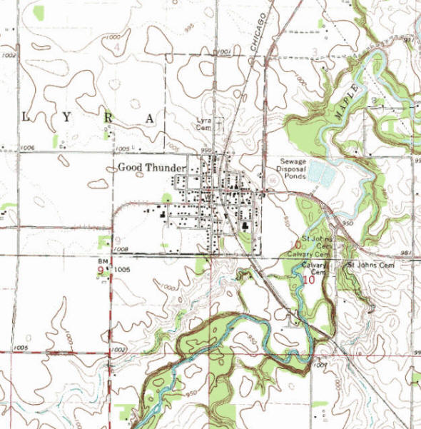Topographic map of the Good Thunder Minnesota area