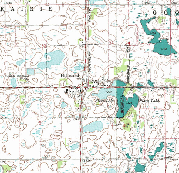 Topographic map of the Hitterdal Minnesota area