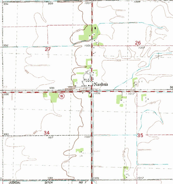 Topographic map of the Nashua Minnesota area