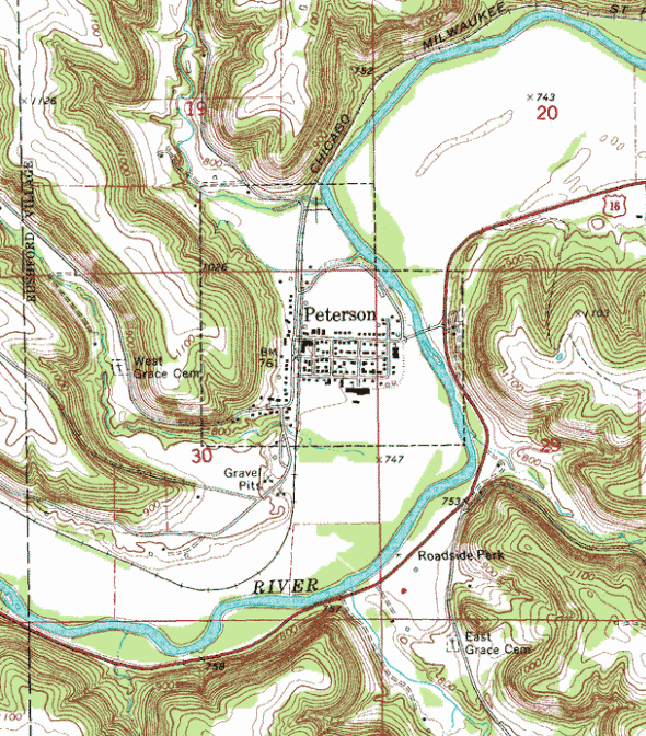 Topographic map of the Peterson Minnesota area