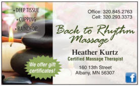Back to Rhythm Massage, Albany, Minnesota