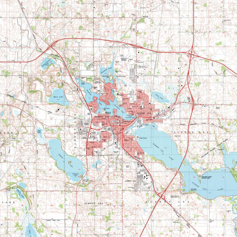 Topographical Map of the Albert Lea, Minnesota, Area, 1982