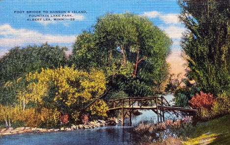 Foot Bridge to Hanson's Island, Fountain Lake PArk, Albert Lea, Minnesota, 1940s