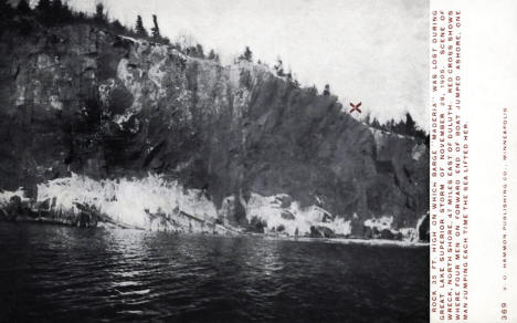 Spot where the Maderia was shipwrecked near Two Harbors, Minnesota, 1905