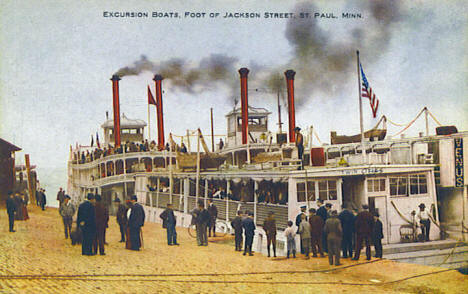 Excursion Boats, foot of Jackson Street, St. Paul Minnesota, 1907