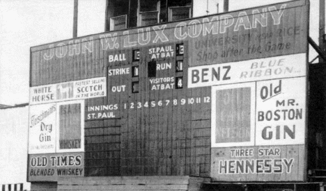Lexington Park scoreboard, St. Paul Minnesota, 1950's?