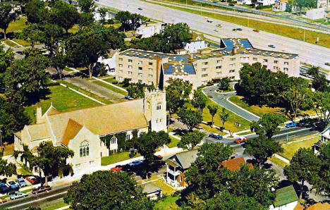 Aerial View Of The Lutheran Church Of The Redeemer And Redeemer Arms Lutheran Church and Redeemer Arms Apartments, 1970s