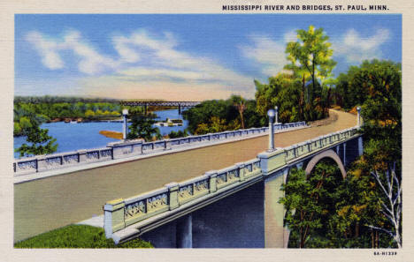 Mississippi River and Bridges, St. Paul, Minnesota, 1936
