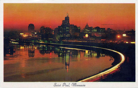 Skyline at sunset, St. Paul, Minnesota, 1960s