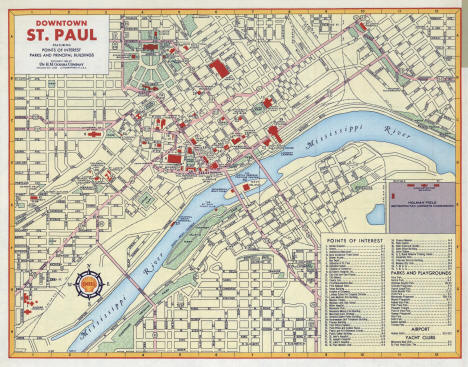 Street map of Downtown St. Paul, Minnesota, 1956