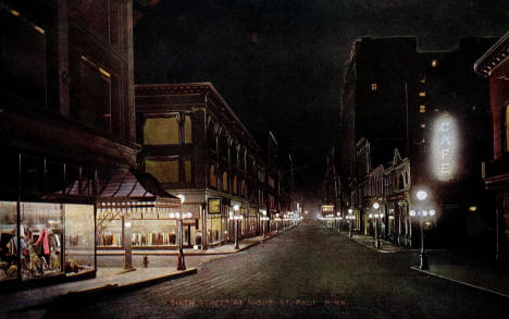 Sixth Street at night, St. Paul, Minnesota, 1909